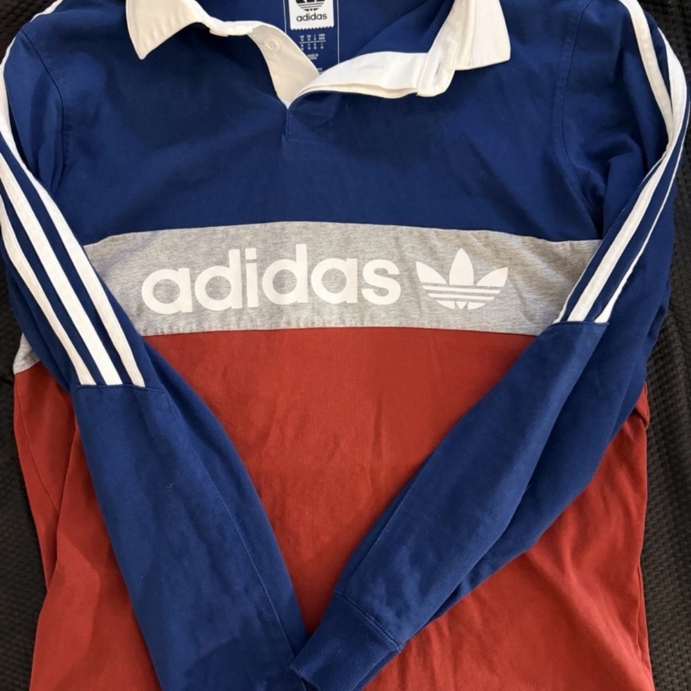 adidas Men's Rugby Polo in Blue, Red & Gray